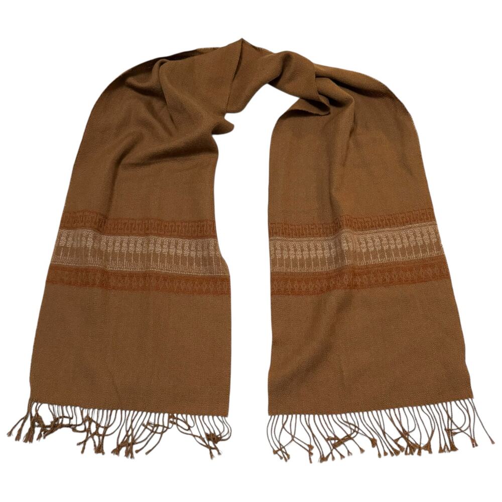 P&T Passion and Texture 100% Baby Alpaca Scarf Fringe Brown Tan Made in Peru